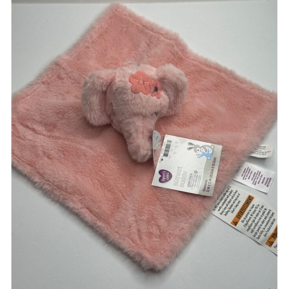 New Parents Choice Elephant Security Blanket Baby Lovey‎ Plush Pink Satin
